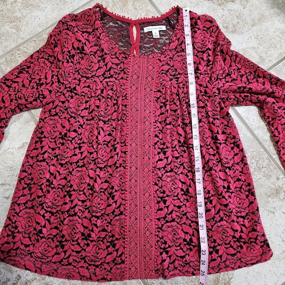 John Paul Richard Red Floral Burnout Lace Bell Sleeve Blouse Size M Y2K Romantic - Picture 8 of 8
